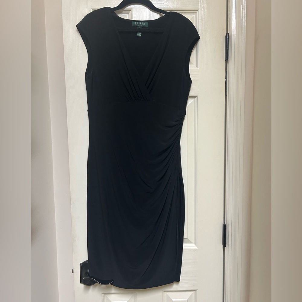 Ralph Lauren Classic Black Draped Midi Dress